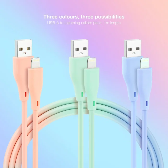 Nanocable 10.10.0401-A1 Pack de 3 Cables USB-A a Lightning, 1 Metro, Colores Rosa, Verde y Azul, Compatible con iPhone y iPad
