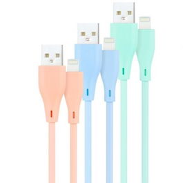 Nano Cable 3 Cables Lightning a USB 2.0, Conector Lightning Macho a USB A Macho, 1m, Pack de 3 Unidades en Rosa, Azul y Verde, Ref: 10.10.0401-A1