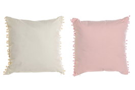 DKD Home Decor Cojín Algodón Flecos Surtido Rosa y Beige