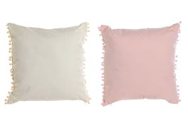 DKD Home Decor Cojín Boho Rosa Beige 45 x 10 x 45 cm (4 Unidades)