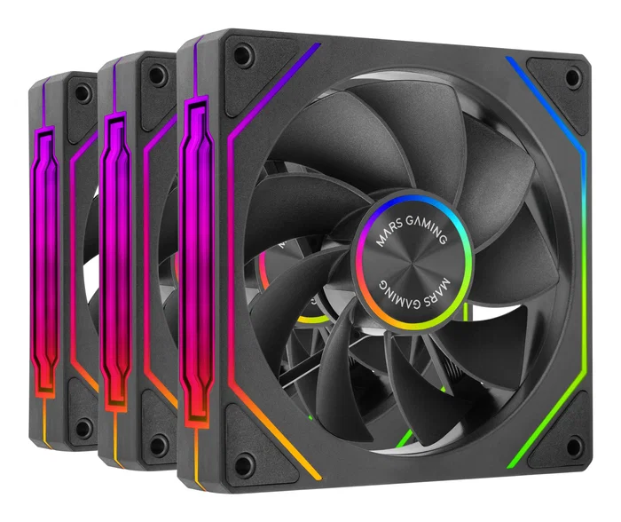 Mars Gaming MF-LINKFINITYKIT2R Kit de 3 Ventiladores ARGB de 120 mm Reversed para PC, Conexión Magnética LINKFINITY, Efecto Infinity Mirror, Control PWM, Negro