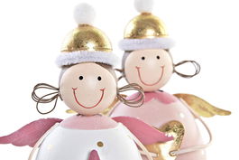 DKD Home Decor Figura Navidad Fantasia Metal Blanco Rosa Dorado 9 x 14 x 6.5 cm (6 Unidades)