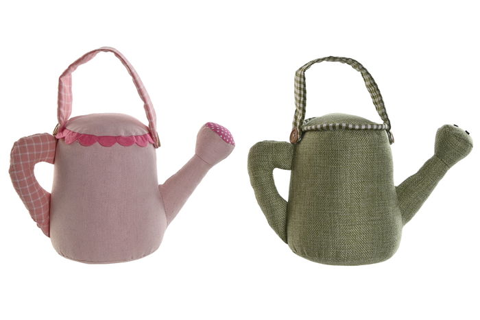 DKD Home Decor Sujetapuertas Rosa Verde Poliester Algodon 26 x 13 x 25 cm (2 Unidades)