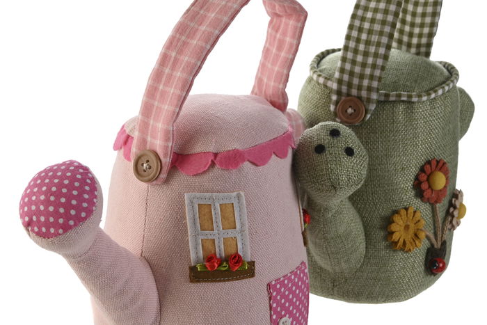 DKD Home Decor Sujetapuertas Rosa Verde Poliester Algodon 26 x 13 x 25 cm (2 Unidades)