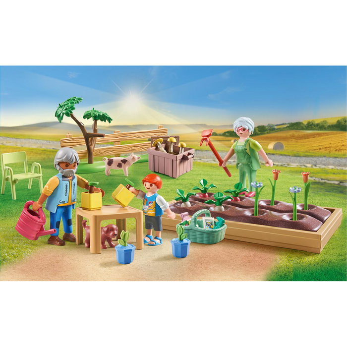 PLAYMOBIL Juego de Rol Granja Huerto Con Abuelos Country 71443, Figuras con Animales y Accesorios, Material Sostenible, +4 Años