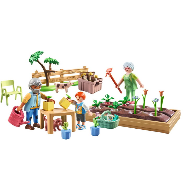 PLAYMOBIL Juego de Rol Granja Huerto Con Abuelos Country 71443, Figuras con Animales y Accesorios, Material Sostenible, +4 Años