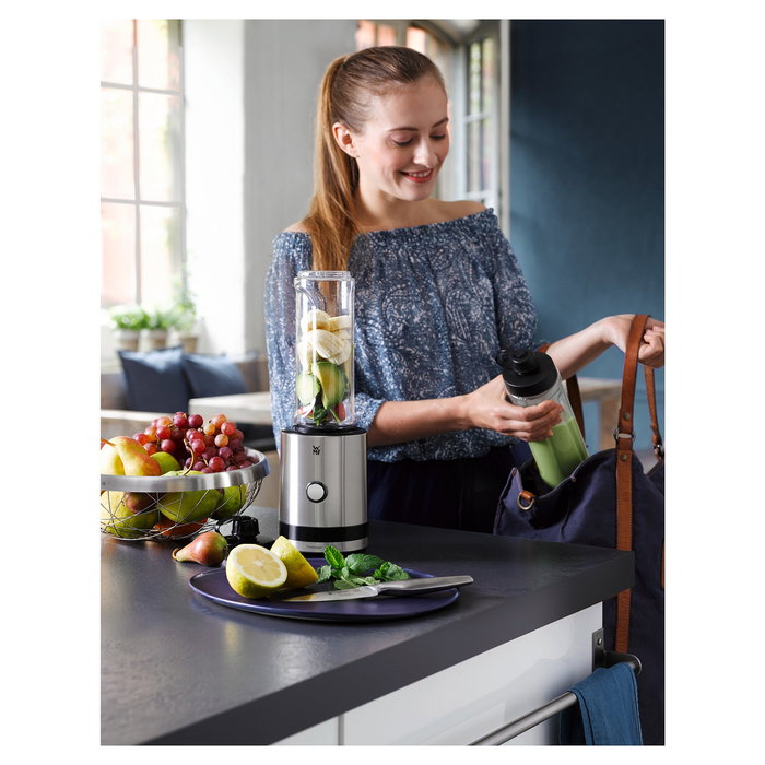 WMF KITCHENminis Smoothie-to-go Batidora de Vaso Portátil 0416500011, para Batidos, Picahielos, 300W, Acero Inoxidable, Capacidad 0.6L