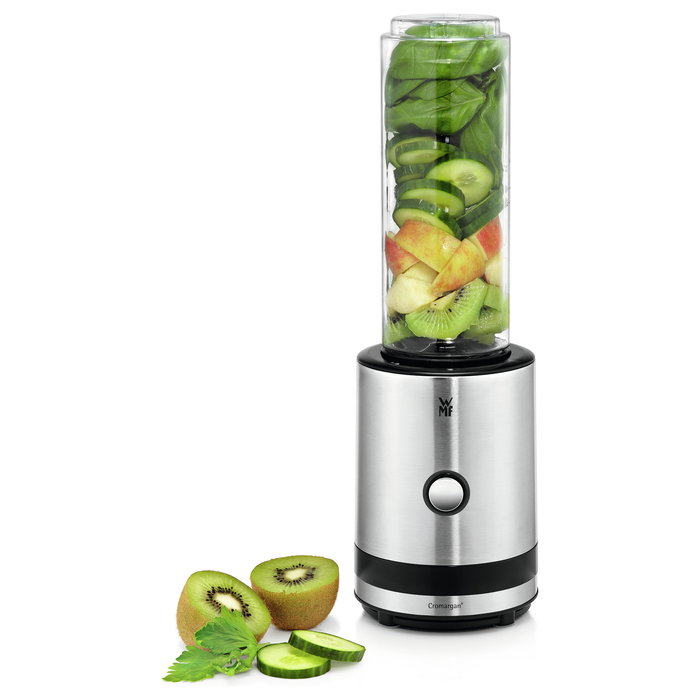 WMF KITCHENminis Smoothie-to-go Batidora de Vaso Portátil 0416500011, para Batidos, Picahielos, 300W, Acero Inoxidable, Capacidad 0.6L