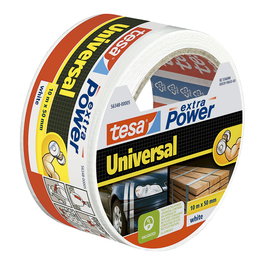 Tesa Extra Power Universal - Cinta Americana Blanca, 50 mm de Ancho x 10 m de Largo, Rollo Resistente para Sellado y Reparación