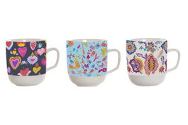 DKD Home Decor Set de 3 Tazas de Porcelana Sunny Paisley Multicolor 380ml