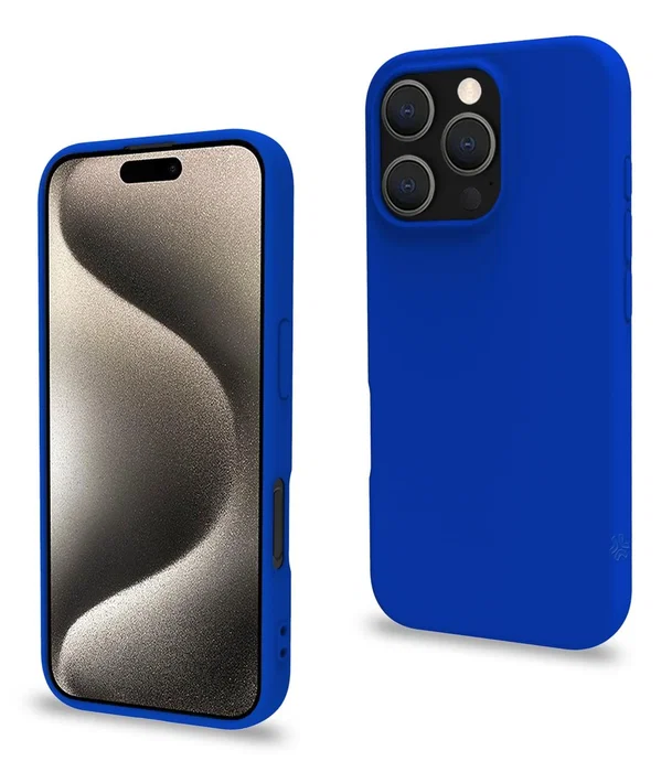 Celly CROMO1079BL Funda para iPhone 16 Pro, Azul, Resistente a Golpes y Rayones, Microfibra y TPU