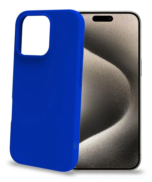 Celly CROMO1079BL Funda para iPhone 16 Pro, Azul, Resistente a Golpes y Rayones, Microfibra y TPU