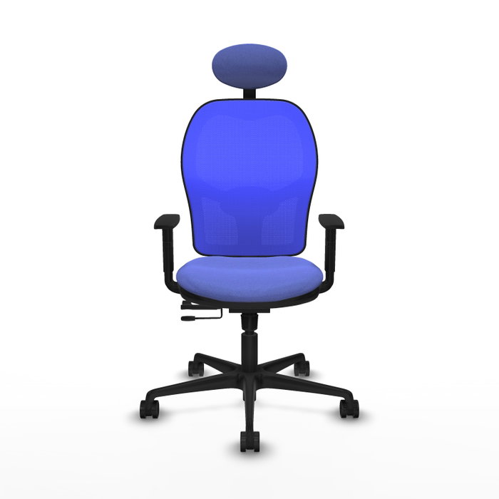 PIQUERAS Y CRESPO Silla de oficina Jorquera con mecanismo Sincro/Traslack, Azul claro y Azul, con soporte lumbar y cabecero fijo