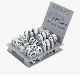 Groovy Expositor De Cables, Auriculares Y Cargadores -29U- Contiene Cables Lightning, Micro USB, Type-C, Cargadores Y Auriculares