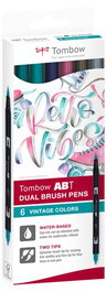 Tombow Estuche 6 Rotuladores Doble Punta Pincel Colores Vintage ABT-6C-5