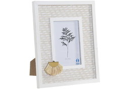DKD Home Decor Marco Foto 21.5x1.8x26.5 cm Blanco y Beige Madera y Cristal Colección Boho Glam (4 Unidades)