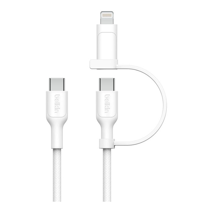 Belkin CAC003hq1.5MWH BOOST CHARGE Pro - Cable USB-C a USB-C/Lightning 2 en 1, 1.5 m, 60 W, Blanco, Carga Rápida para iPhone, iPad, Galaxy, MacBook
