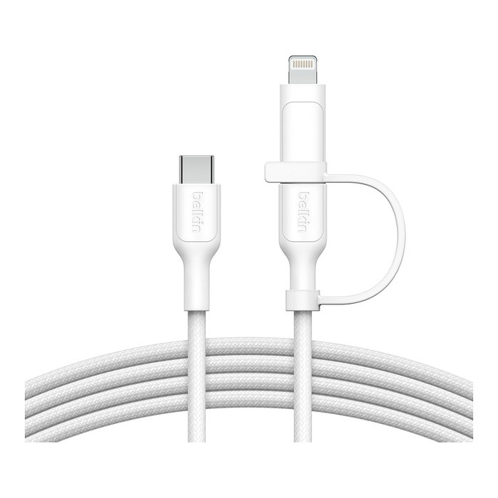 Belkin CAC003hq1.5MWH BOOST CHARGE Pro - Cable USB-C a USB-C/Lightning 2 en 1, 1.5 m, 60 W, Blanco, Carga Rápida para iPhone, iPad, Galaxy, MacBook