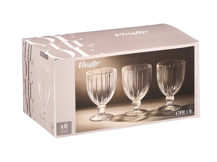VIVALTO Copa de Vino Rayas 310ml Transparente Vidrio 8.6x13.4x8.6 cm Apto Lavavajillas (Set de 24)