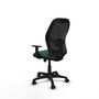 Silla de oficina Alocén con mecanismo Sincro/Traslack tapizada con Tela color Verde botella y malla color Negro. Equipada con lumbar 1D, Brazos 1D y Ruedas de nailon 50 mm