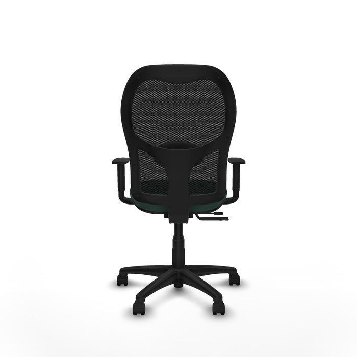 Silla de oficina Alocén con mecanismo Sincro/Traslack tapizada con Tela color Verde botella y malla color Negro. Equipada con lumbar 1D, Brazos 1D y Ruedas de nailon 50 mm Silla de oficina Alocén con mecanismo Sincro/Traslack tapizada con Tela color Verde botella y malla color Negro. Equipada con lumbar 1D, Brazos 1D y Ruedas de nailon 50 mm