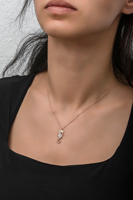 Heliophilia Silver NRZ998342 Collar de Plata de Ley 925 con Circon y Acabado Oro Rosa y Blanco, Cadena 42cm