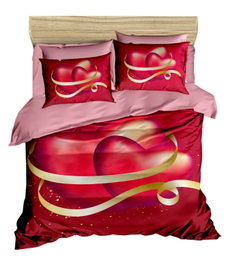 L'essentiel linge de maison 153 Juego de Funda Nórdica Doble 200x220 cm, 2 Fundas Almohada 50x70 cm, Microsatén Poliéster, Algodón, Estampado 3D Rojo Rosa Dorado Lujo