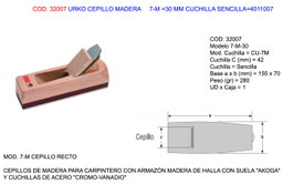 URKO Cepillo para Madera 7-M con Cuchilla Sencilla de 30 mm