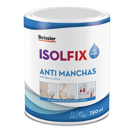 Beissier Pintura Isolfix Anti Manchas Blanco 750 ml Pintura al Agua Cubremanchas Lavable para Cocinas y Baños Interior Exterior Resistente Humedad