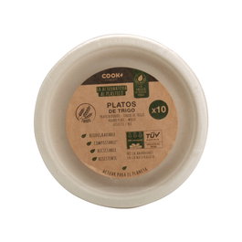 Cook Concept Juego de 10 Platos Trigo Eco Concept Biodegradable Compostable Reciclable Resistente 17 cm