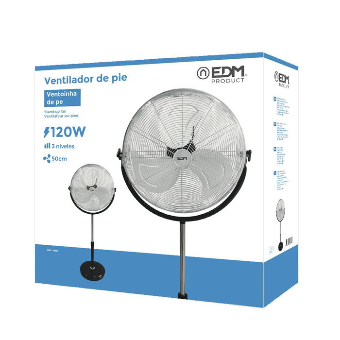 Edm Ventilador de pie industrial con base circular, cromado/negro