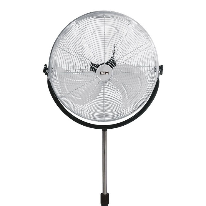 Edm Ventilador de pie industrial con base circular, cromado/negro
