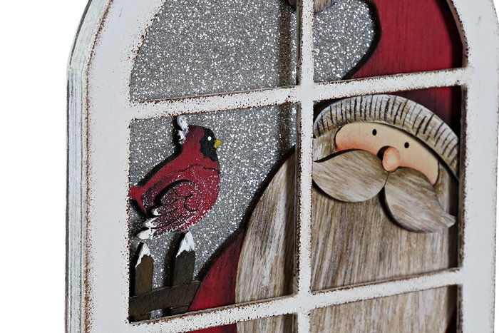 DKD Home Decor Decoración de Pared Navideña Tradicional, Madera y Cuerda, Papá Noel, Muñeco Nieve, Blanco Rojo, 4 Unidades, 1.2x24x18.5 cm