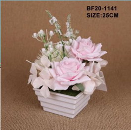DKD Home Decor Planta de Crisantemo Rosa en PVC y Tela 16x16x25 cm