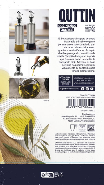 Quttin Set de 2 Aceiteras de Inox con Soporte (8 Unidades)