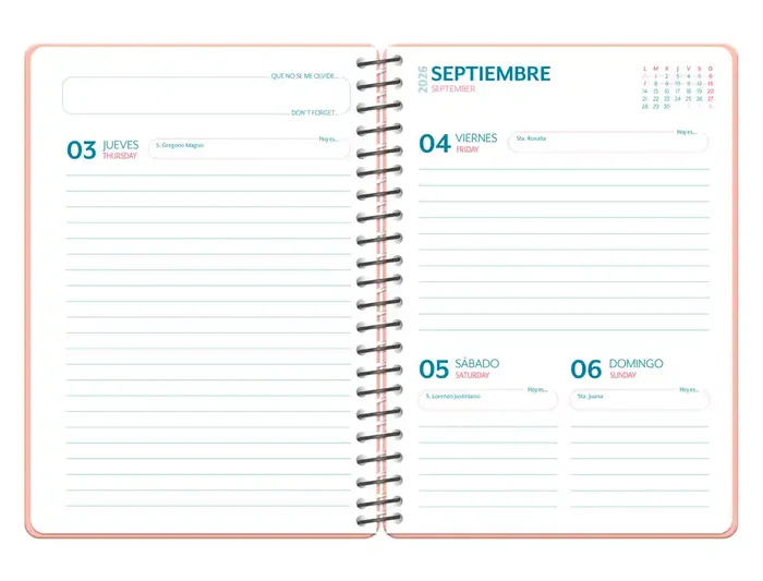 Liderpapel Agenda Escolar 2026-2027 Espiral City Rosa, Día Página A5 Bilingüe, Papel FSC 80g, Colección Fantasy con Gomilla y Pegatinas