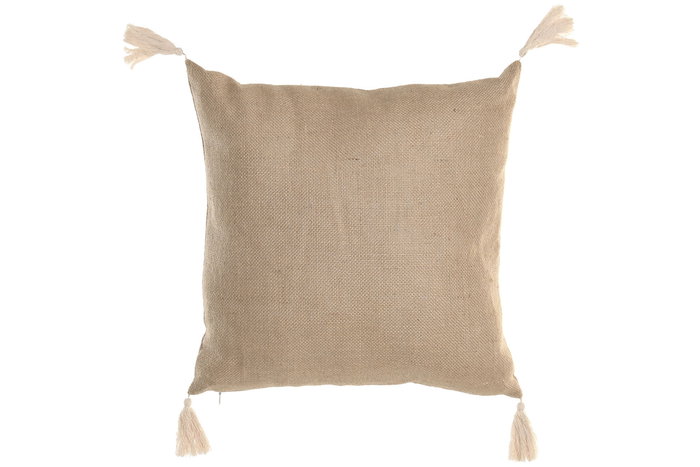 DKD Home Decor Cnacc 26 Cojín Mediterraneo Natural Blanco 45x45x12 cm (12 Unidades) Yute Poliester Bordado Cremallera