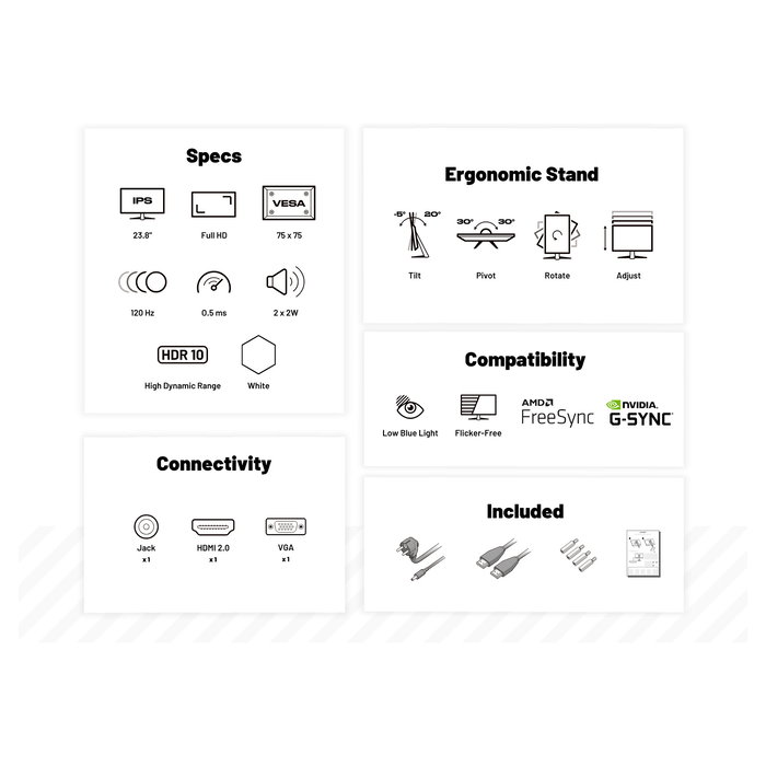 JAPANNEXT JN-I238FHD120F-HSP-W Gaming Monitor IPS 23.8" Full HD, 120Hz, 0.5ms, FreeSync, Altavoces, Blanco