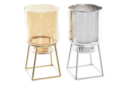 DKD Home Decor Portavelas de Cristal y Metal Surtido Dorado y Plateado