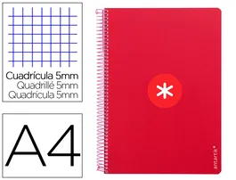 Antartik Cuaderno Espiral A4 Tapa Dura 80 Hojas 100gr Cuadro 5mm Color Frambuesa
