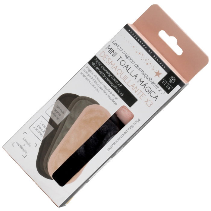 Cosmetic Club Juego de 3 Toallas Desmaquillantes de Microfibra, Solo Necesita Agua, Colores Surtidos, 20x7 cm