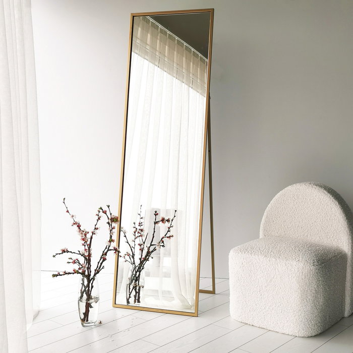Hanah Home Espejo Cheval Dorado 50x170x60 cm Metal con Estantes para Dormitorio o Salón