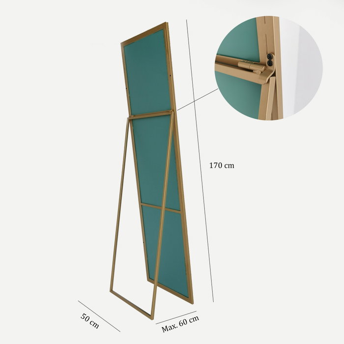 Hanah Home Espejo Cheval Dorado 50x170x60 cm Metal con Estantes para Dormitorio o Salón