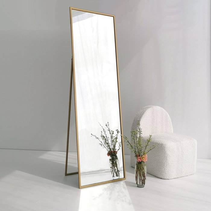Hanah Home Espejo Cheval Dorado 50x170x60 cm Metal con Estantes para Dormitorio o Salón