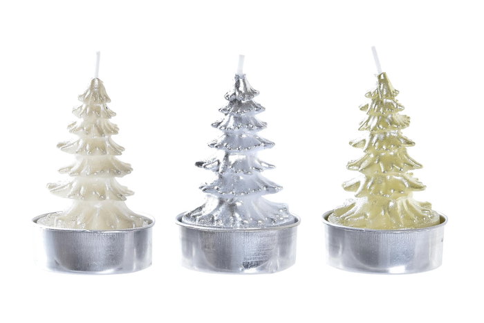 DKD Home Decor Set de 4 Velas de Árbol (Dorado, Plateado, Champán)