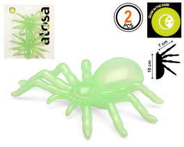 Pack 2 Arañas Verdes Fluorescentes 10 cm Que Brillan En La Oscuridad Halloween