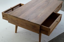 DKD Home Decor Mesa Centro Tropical Mango y Ratán Natural 60 x 46 x 115 cm