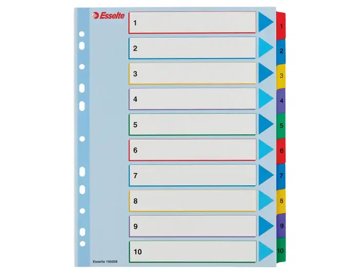 Esselte Separador Numérico 1-10 de Cartulina Borrable A4+