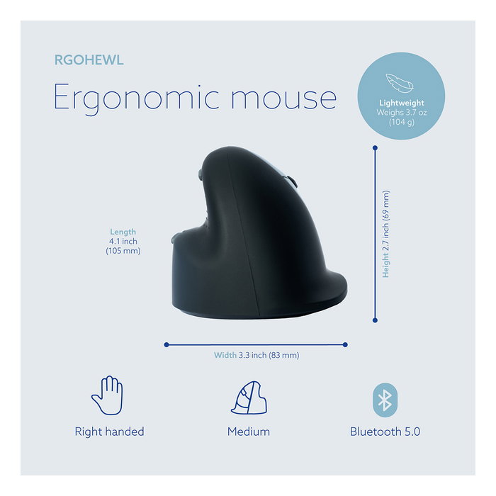 R-Go Ratón Ergonómico Inalámbrico HE Break para Mano Derecha, Negro, Bluetooth 5.0, 2400 DPI, Software de Pausa R-Go Ratón Ergonómico Inalámbrico HE Break para Mano Derecha, Negro, Bluetooth 5.0, 2400 DPI, Software de Pausa
