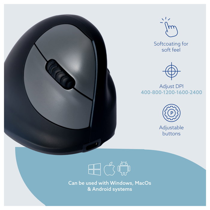 R-GO TOOLS R-Go HE Break Ratón Ergonómico Vertical Bluetooth Negro